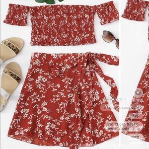Red two piece floral set